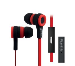 Av:Link Rubberised Stereo Earphones with Hands-free Red & Black