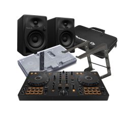 Pioneer DJ DDJ-FLX4, DM-40D Speakers, Decksaver, DJC-Bag and Laptop Stand DJ Package