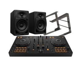 Pioneer DJ DDJ-FLX4, DM-40D Speakers and Laptop Stand DJ Package