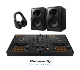 Pioneer DJ DDJ-FLX4, HDJ-X5 Headphones, and VM-80 Speakers DJ Equipment Package